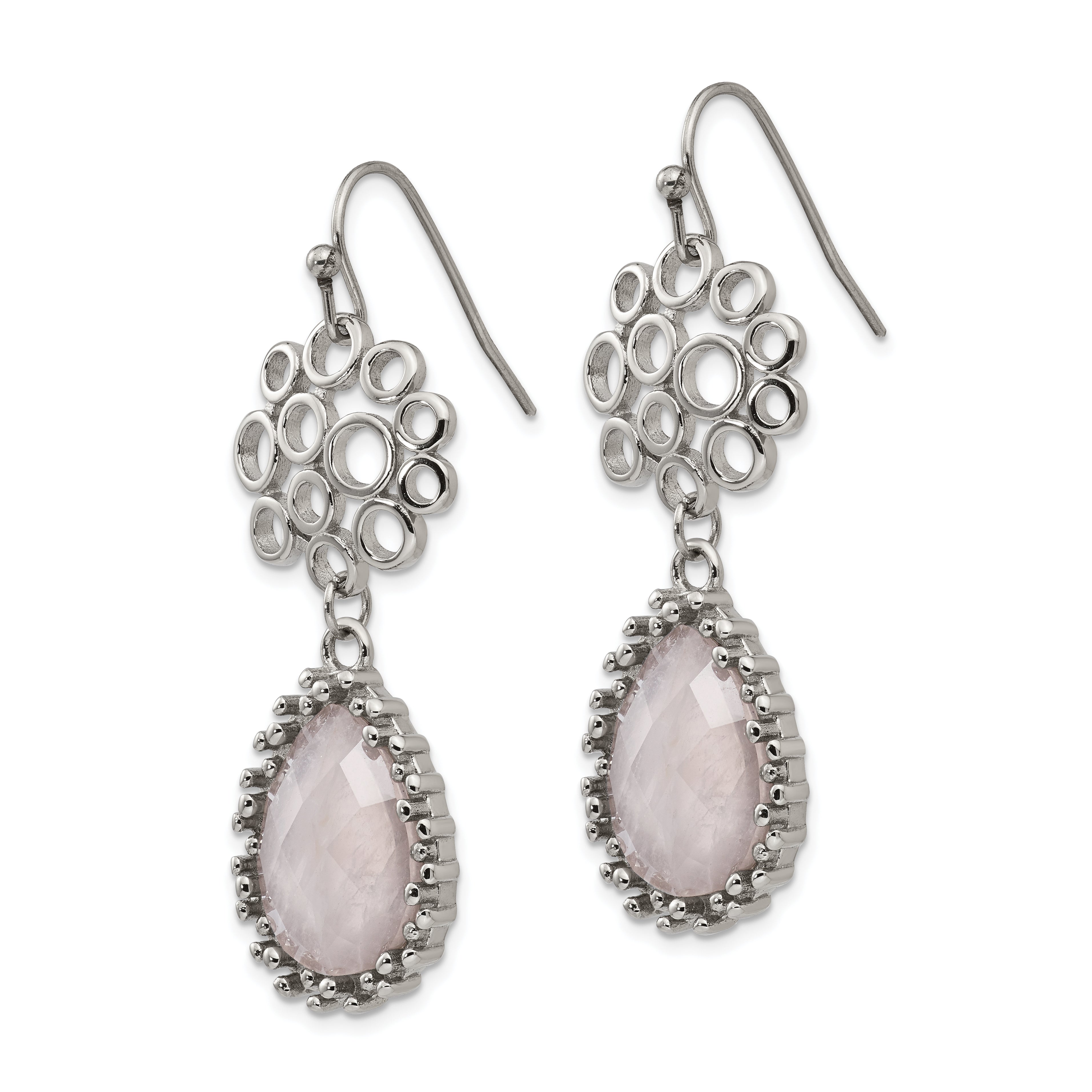 Rose Quartz Dangle Earrings in Stainless Steel