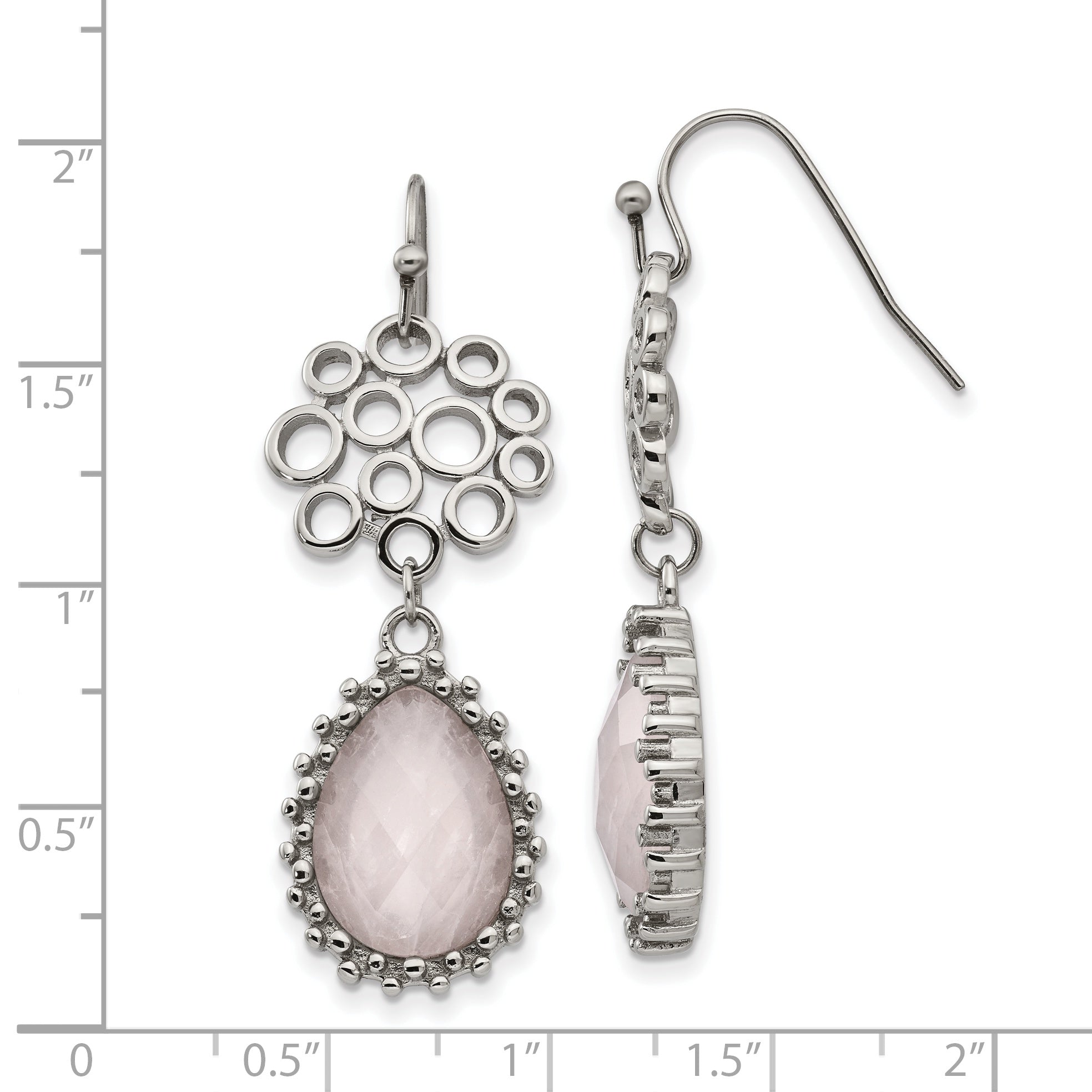 Rose Quartz Dangle Earrings in Stainless Steel