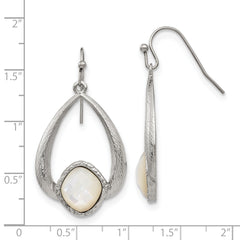 Chisel Stainless Steel Polished and Textured Mother of Pearl Dangle Shepherd Hook Earrings