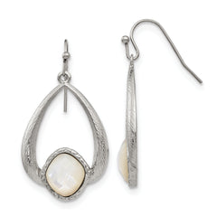 Chisel Stainless Steel Polished and Textured Mother of Pearl Dangle Shepherd Hook Earrings