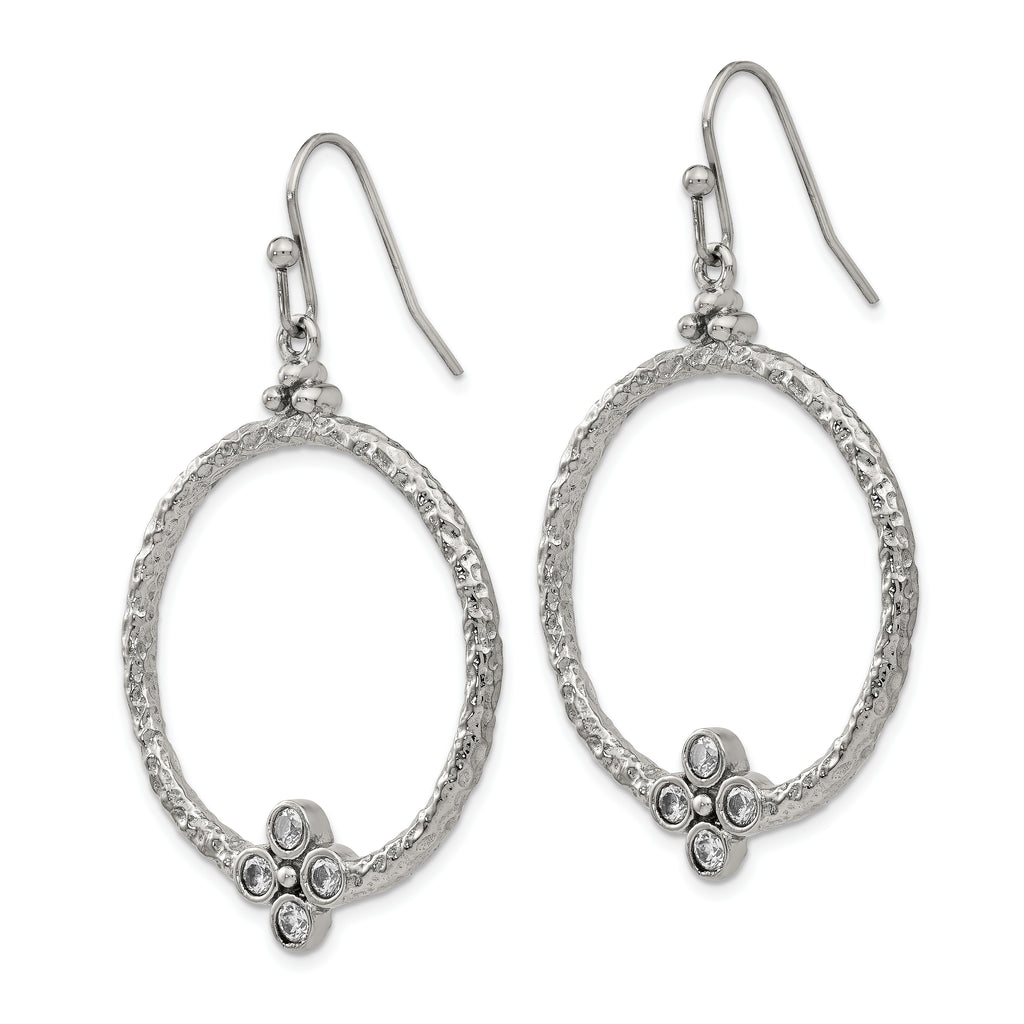 CZ Shepherd Hook Drop Earrings in Stainless Steel