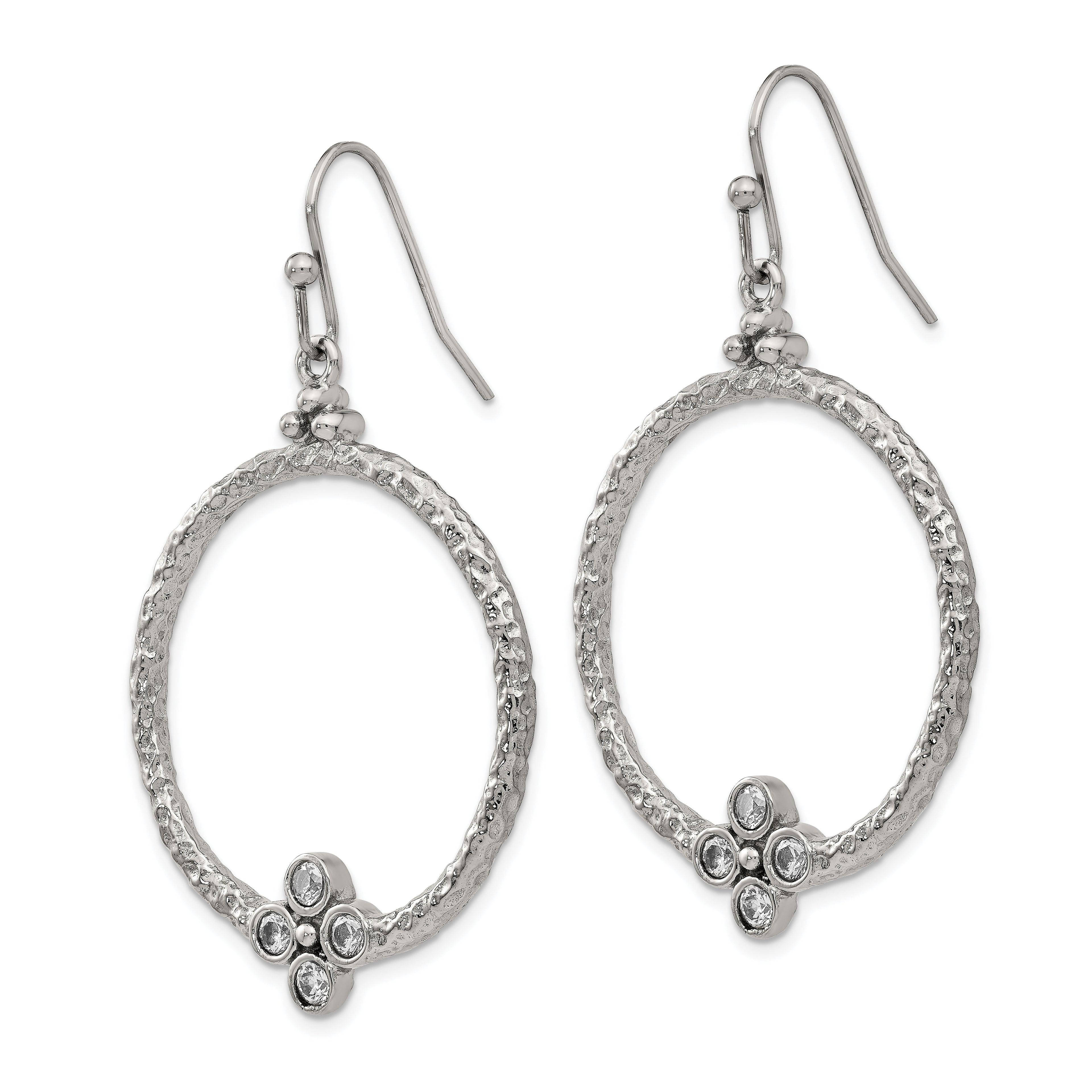CZ Shepherd Hook Drop Earrings in Stainless Steel