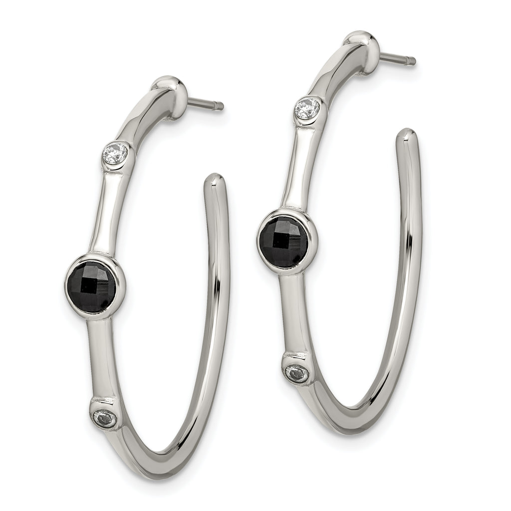 Sophia Jewelers Stainless Steel Earrings with Black Onyx and CZ Elegance
