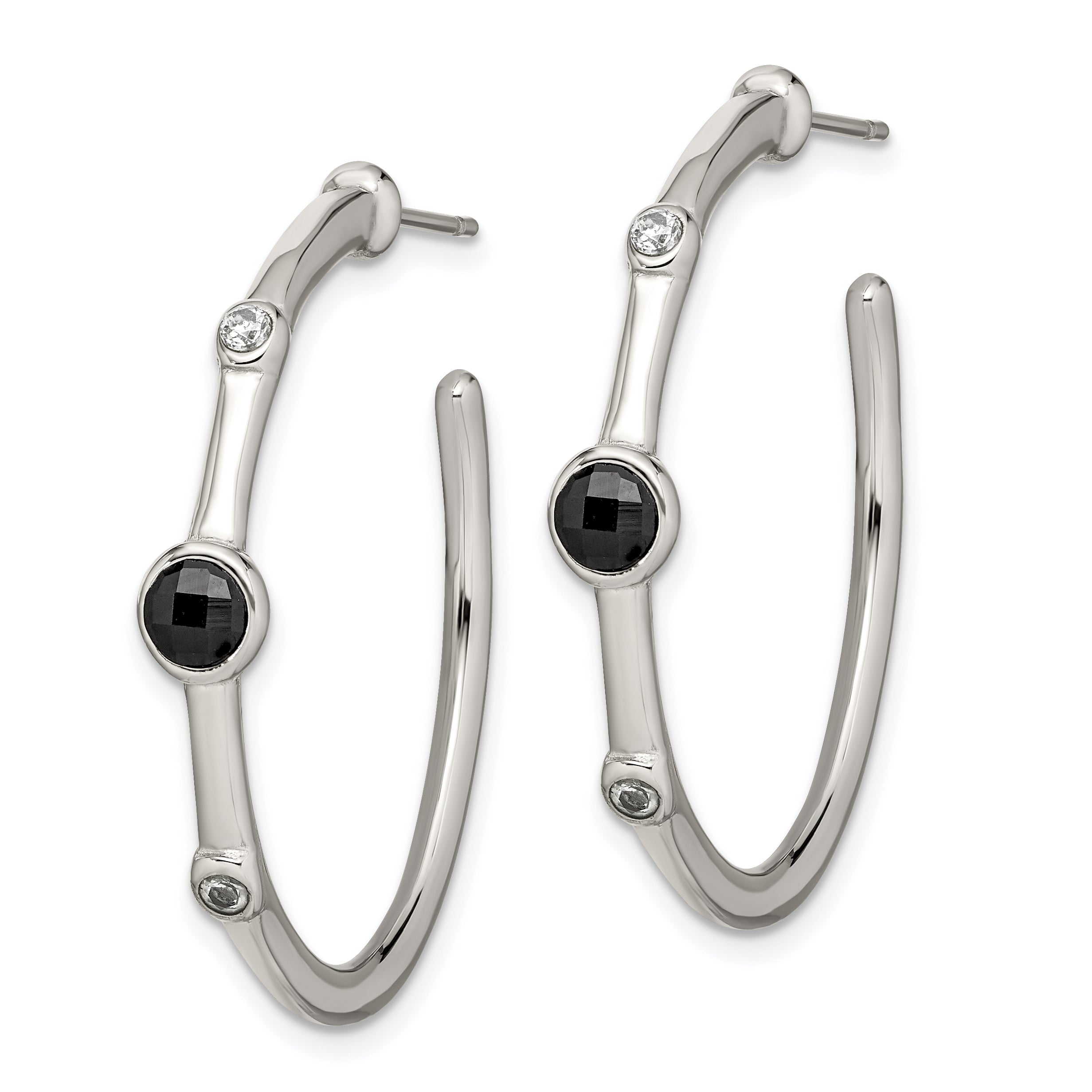 Sophia Jewelers Stainless Steel Earrings with Black Onyx and CZ Elegance