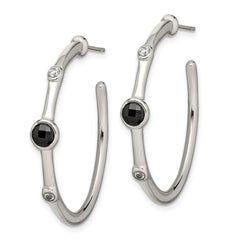 Sophia Jewelers Stainless Steel Earrings with Black Onyx and CZ Elegance