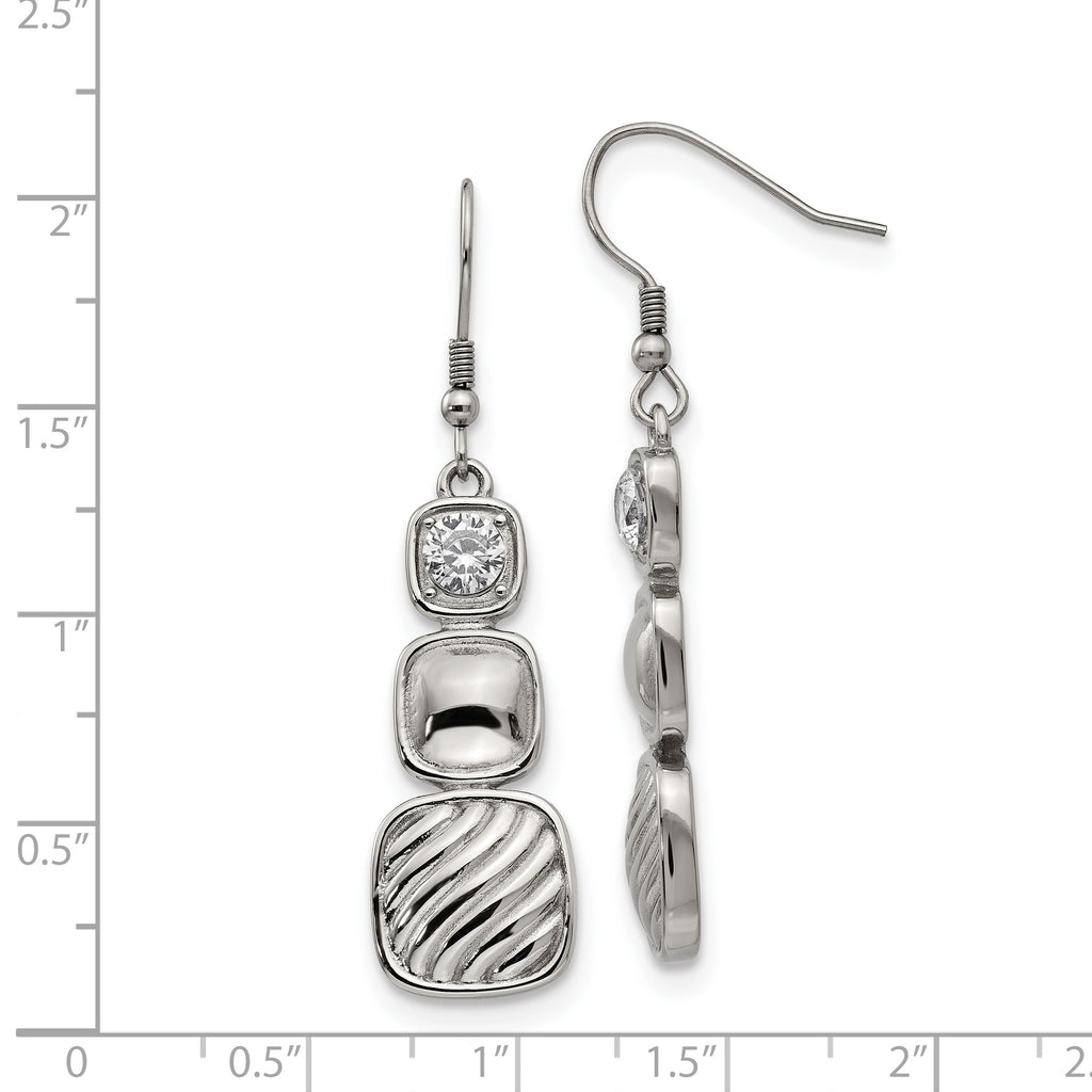 CZ Square Drop Earrings in Stainless Steel