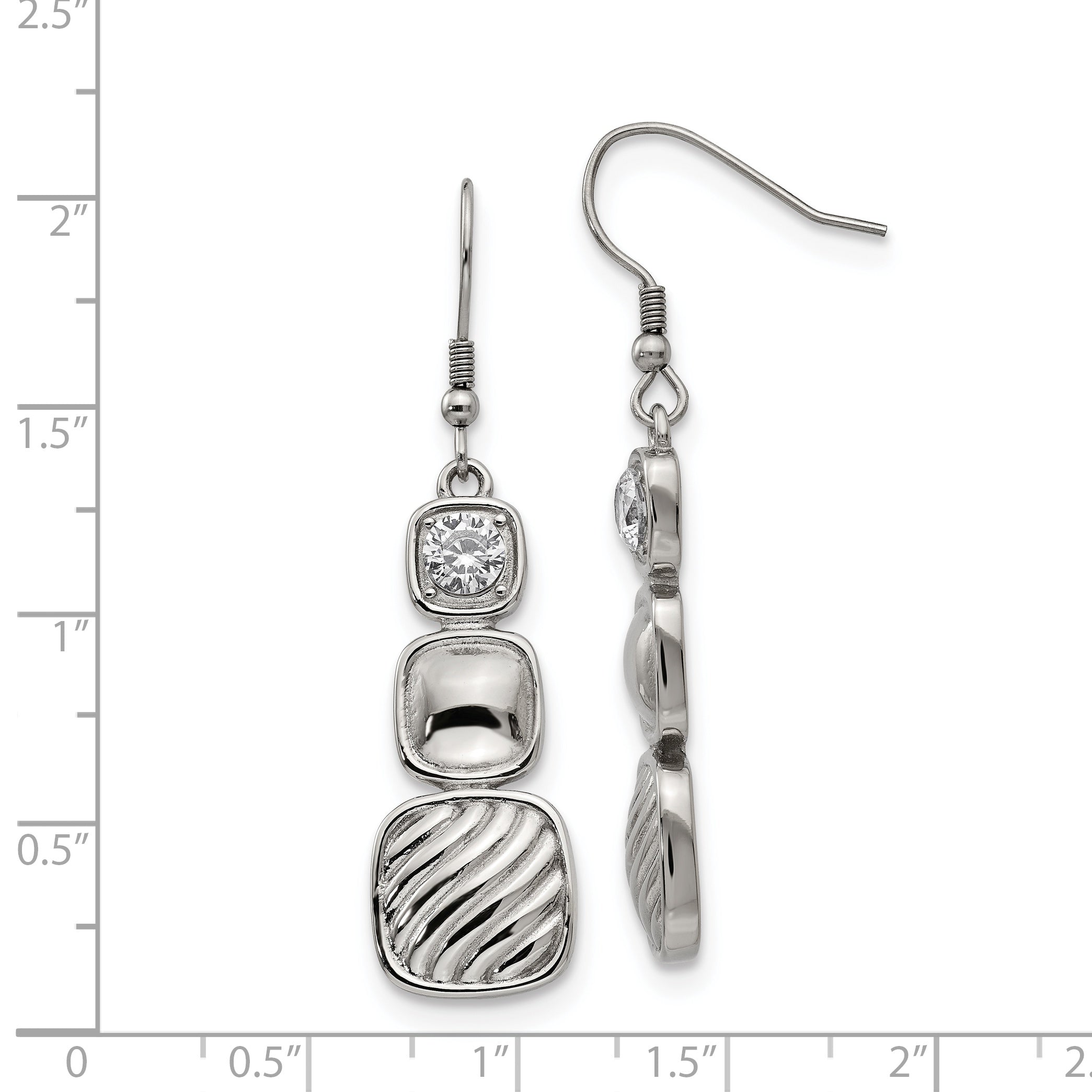 CZ Square Drop Earrings in Stainless Steel
