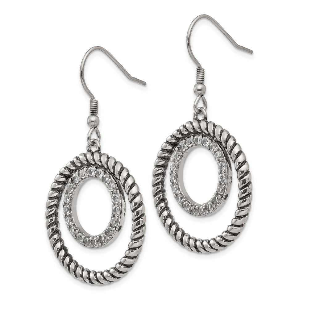 CZ Circle Dangle Earrings in Stainless Steel