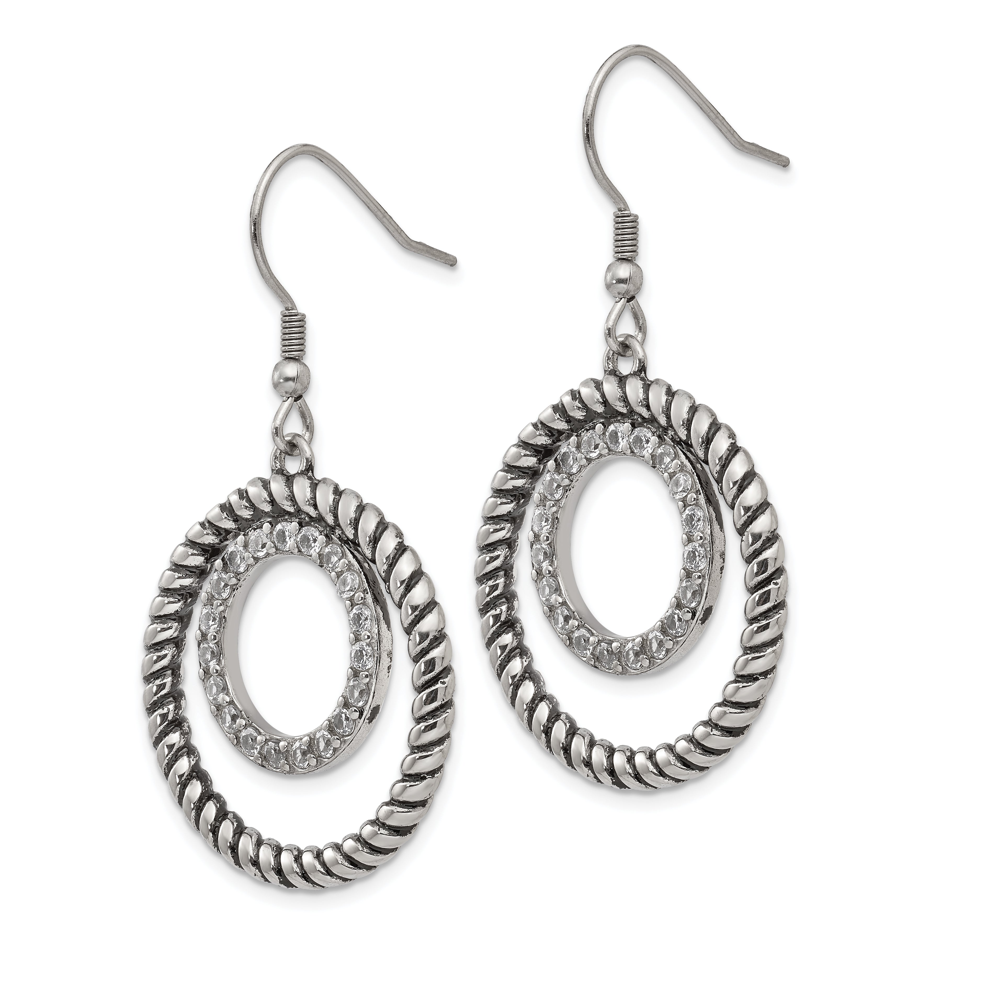 CZ Circle Dangle Earrings in Stainless Steel