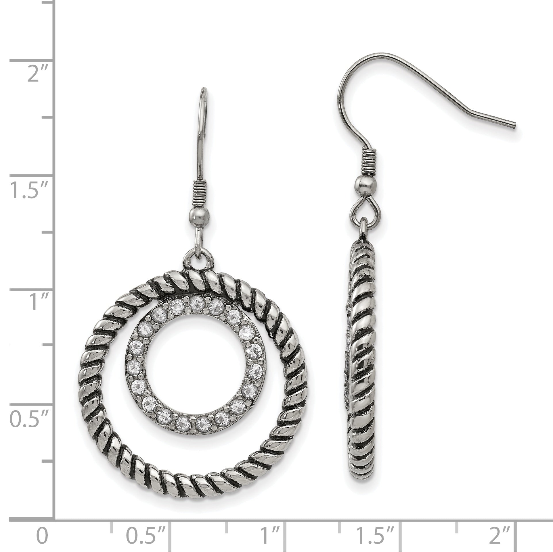 CZ Circle Dangle Earrings in Stainless Steel