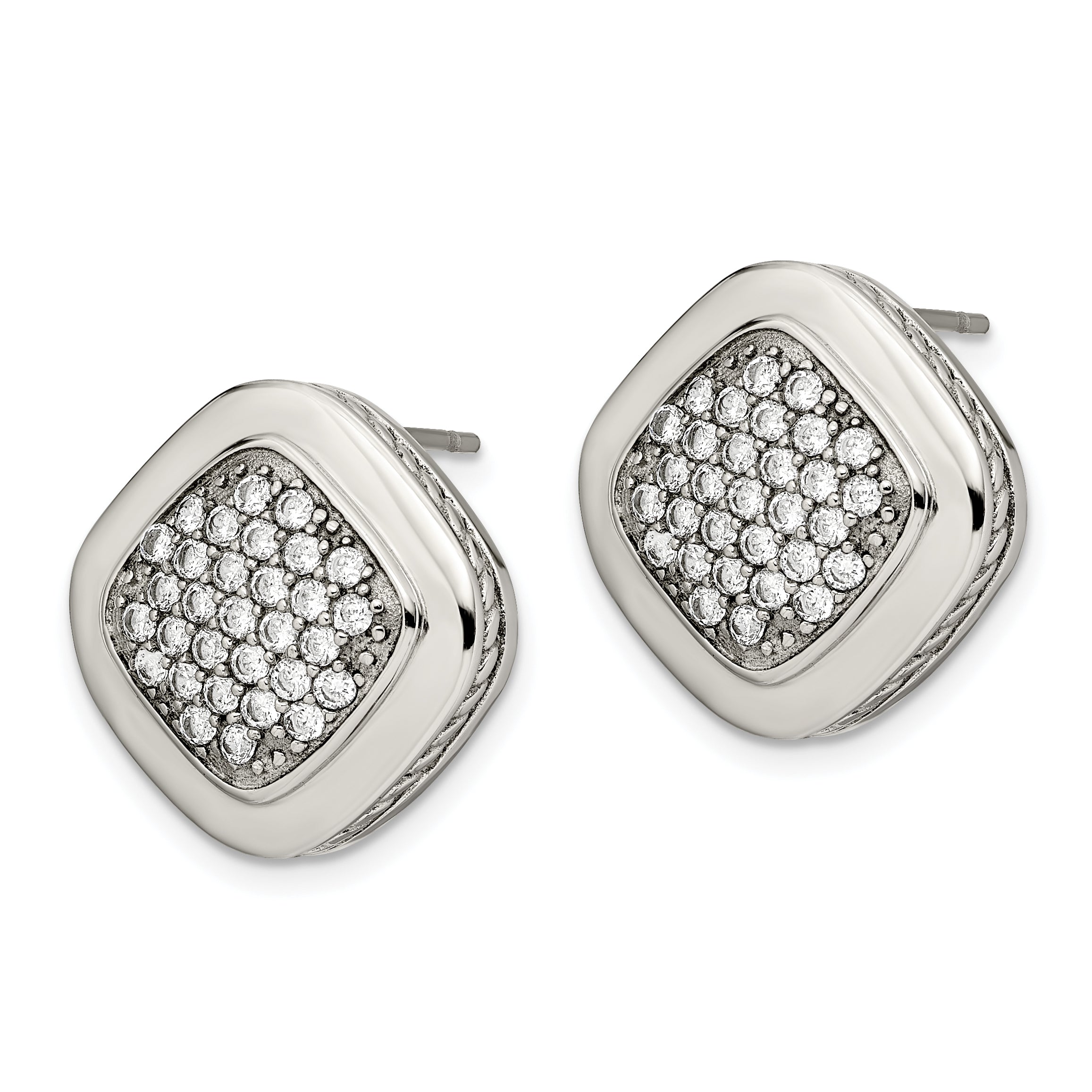 CZ Square Stud Earrings in Stainless Steel