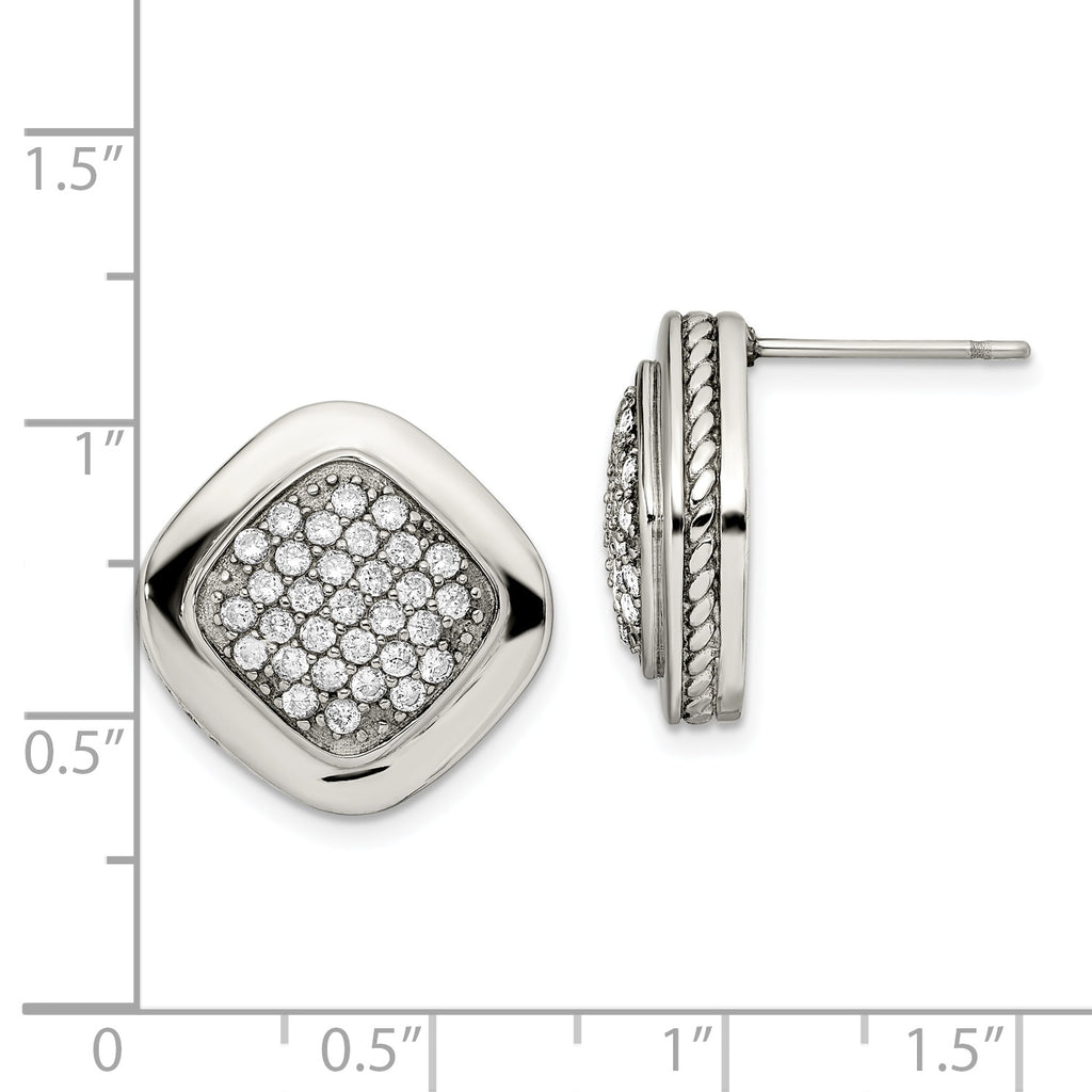 CZ Square Stud Earrings in Stainless Steel