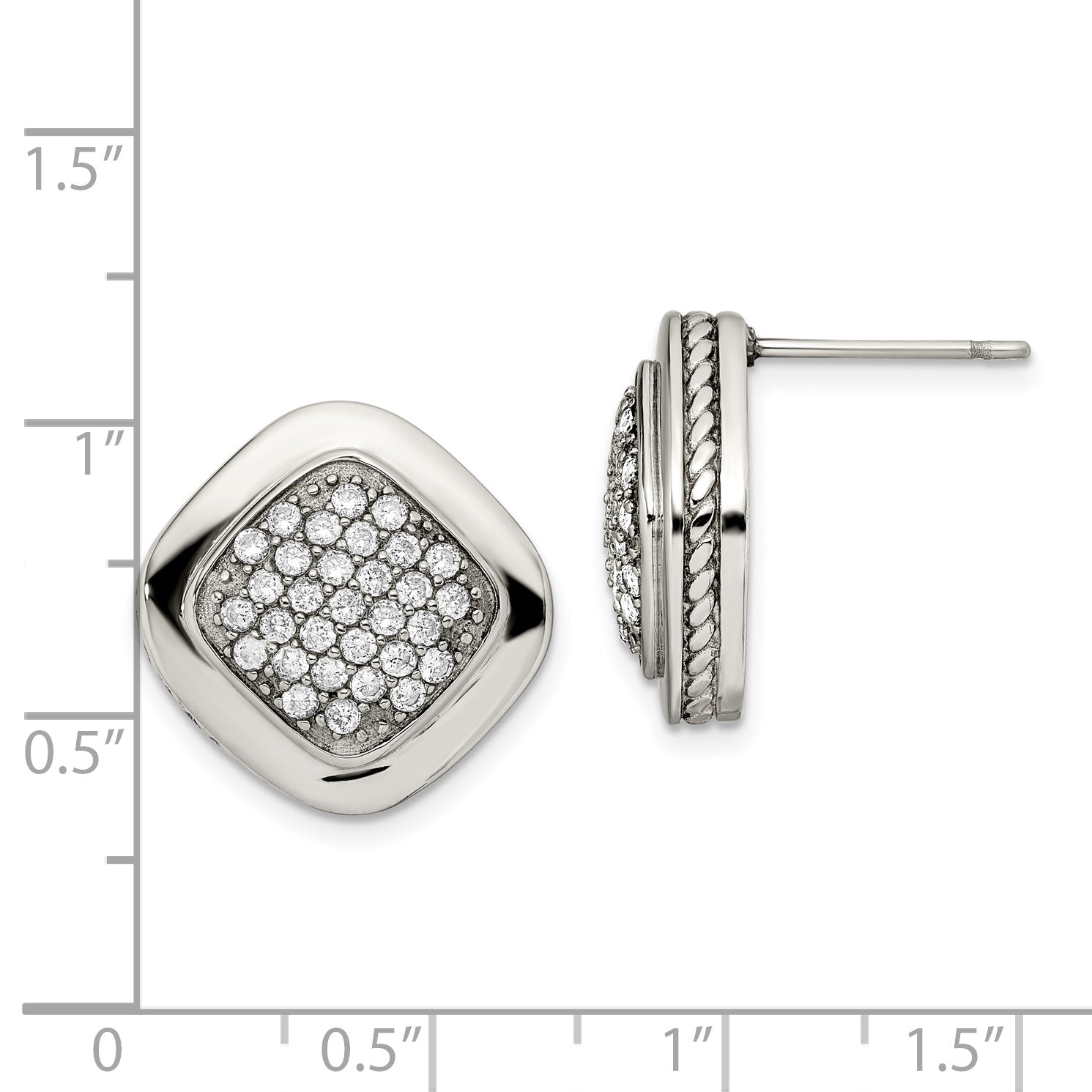 CZ Square Stud Earrings in Stainless Steel