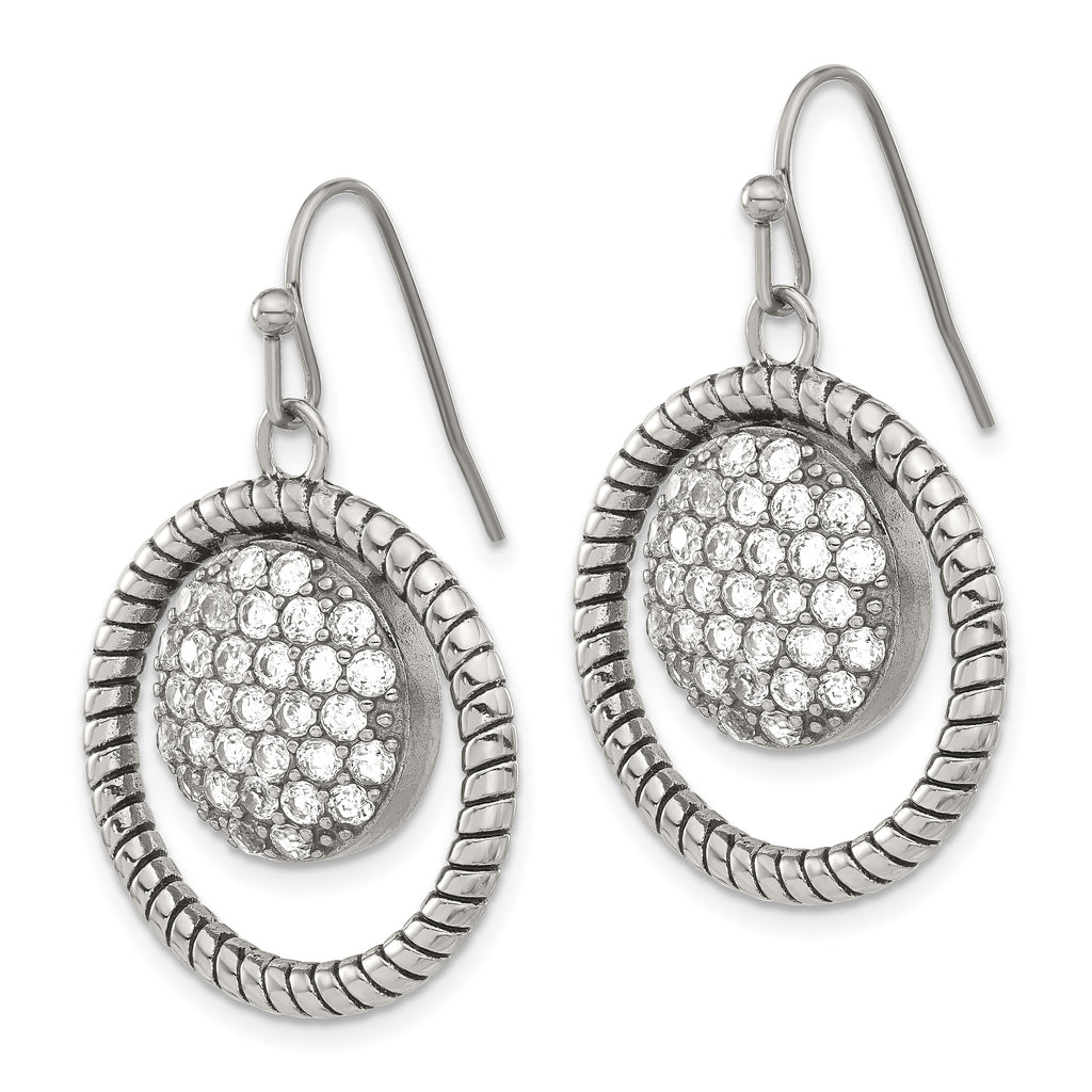 Cubic Zirconia Circle Dangle Earrings in Stainless Steel