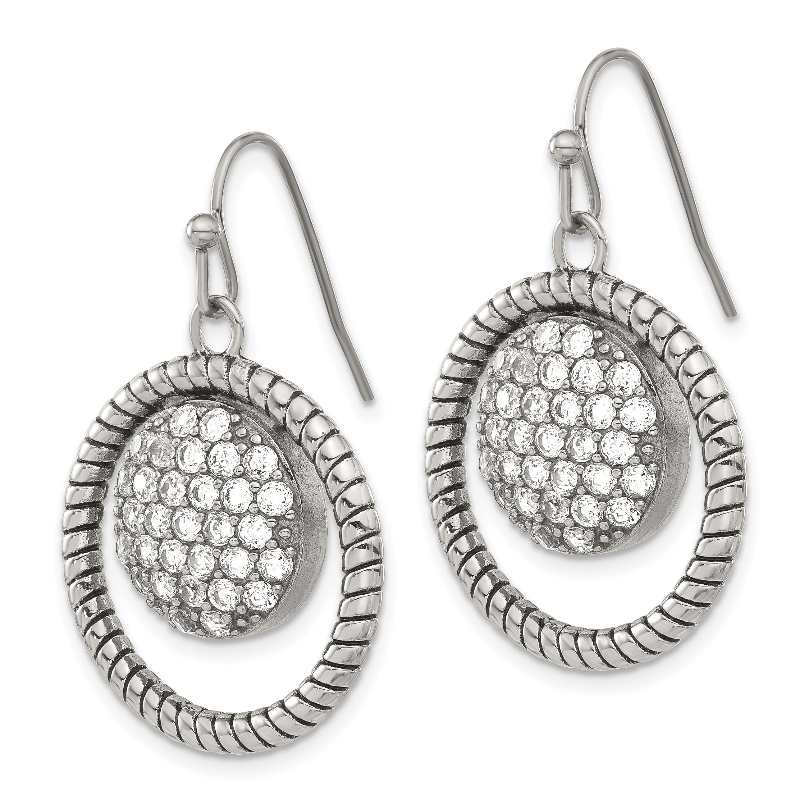 Cubic Zirconia Circle Dangle Earrings in Stainless Steel