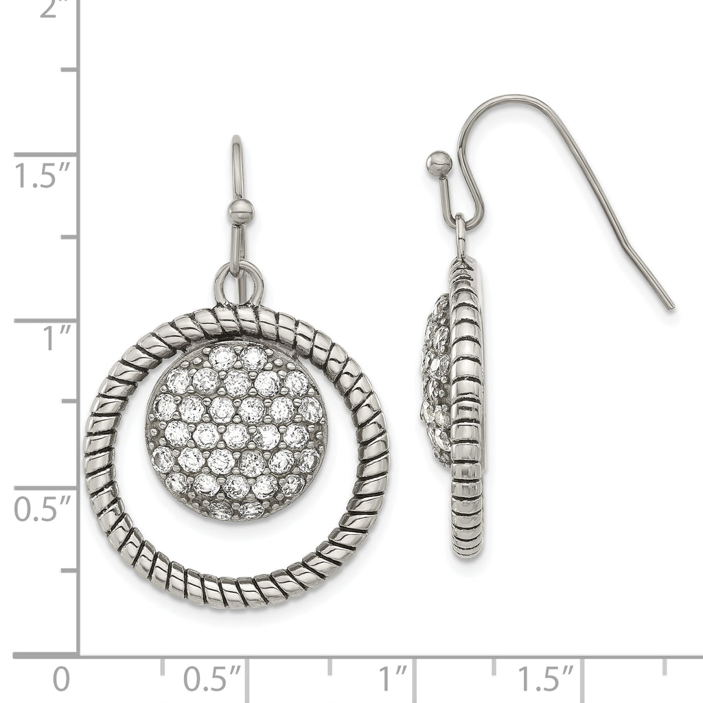 Cubic Zirconia Circle Dangle Earrings in Stainless Steel