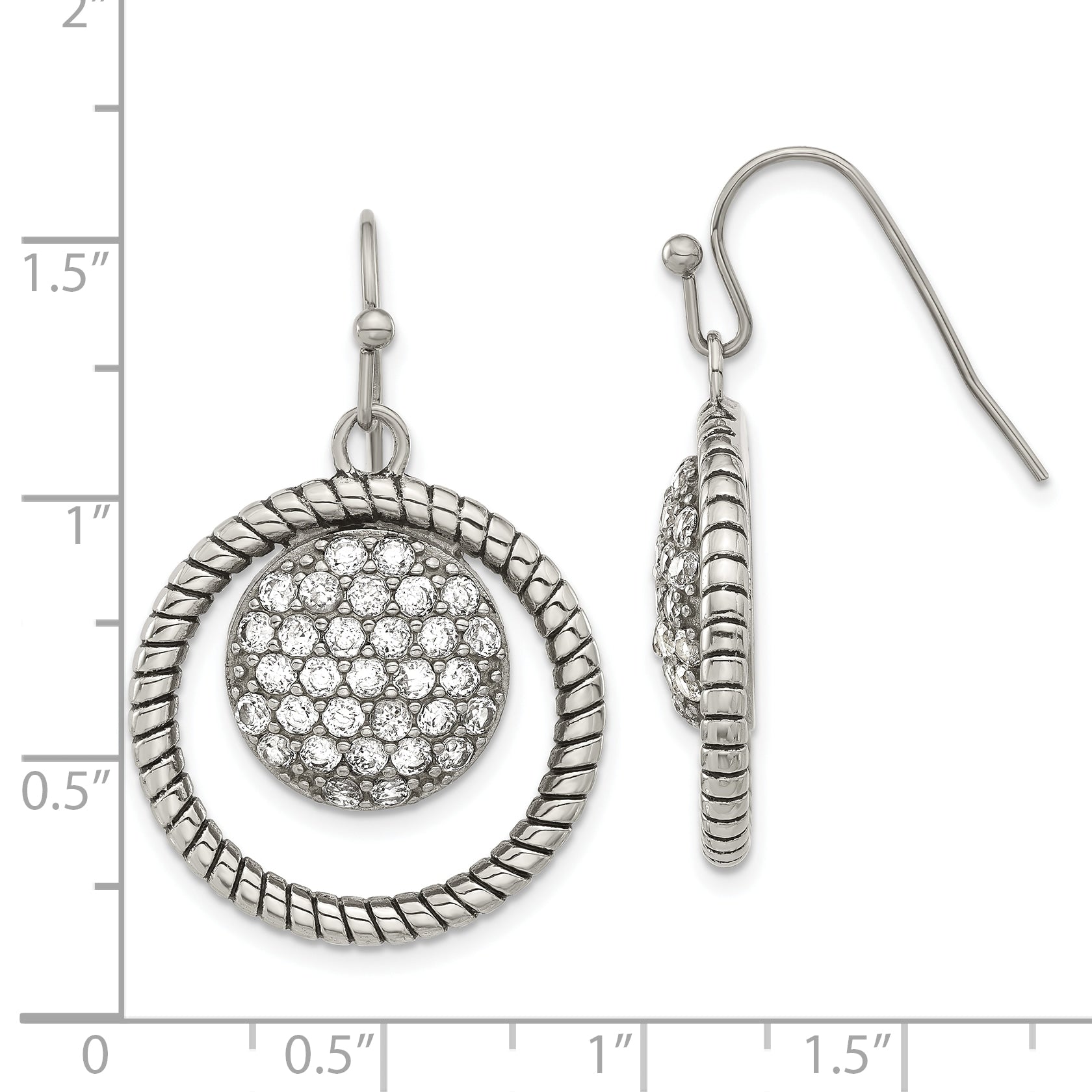 Cubic Zirconia Circle Dangle Earrings in Stainless Steel