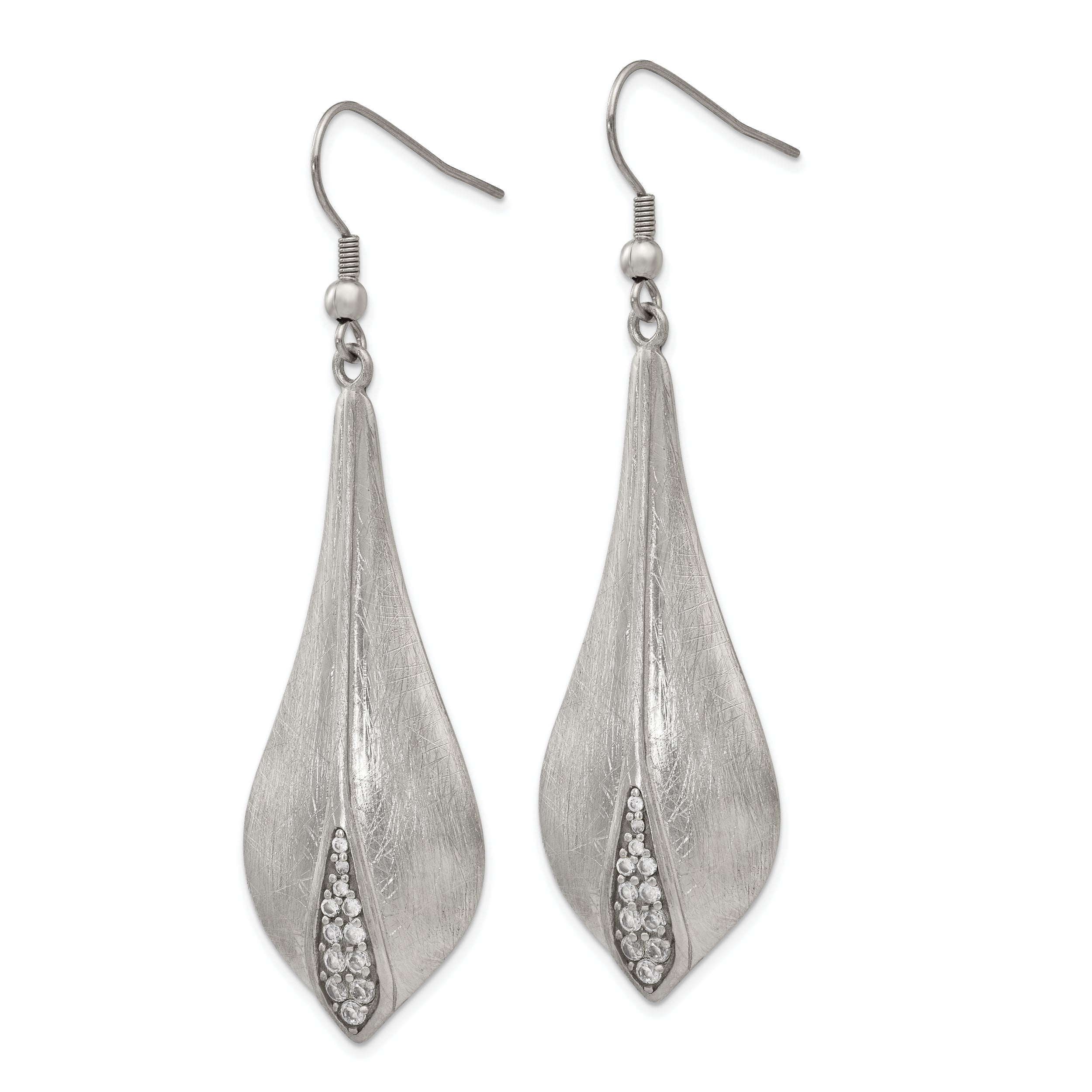Sophia Jewelers Women's Stainless Steel CZ Dangle Earrings Elegant Brushed Finish