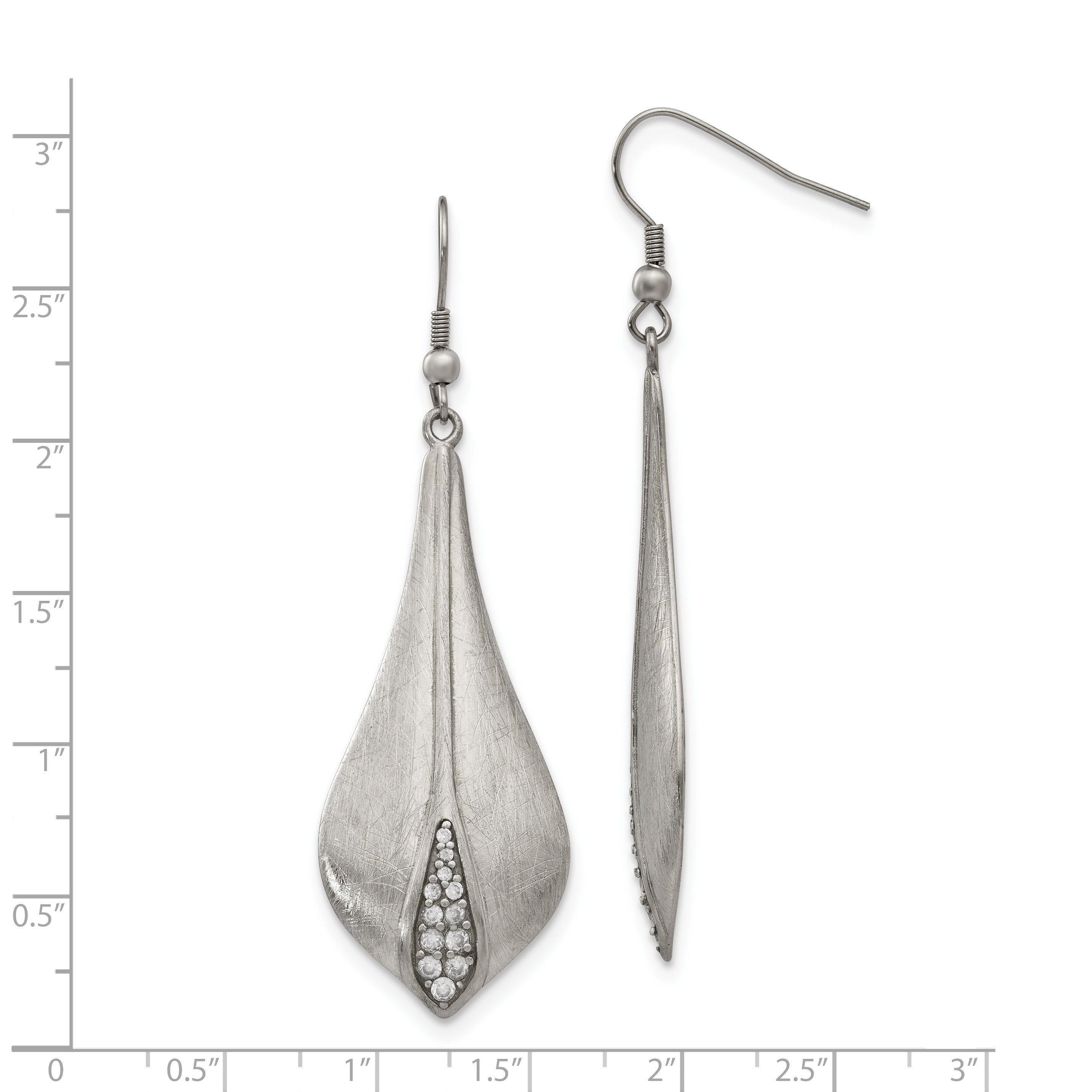 Sophia Jewelers Women's Stainless Steel CZ Dangle Earrings Elegant Brushed Finish