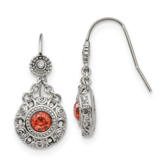 Chisel Stainless Steel Polished Red and Clear CZ Circle Dangle Shepherd Hook Earrings