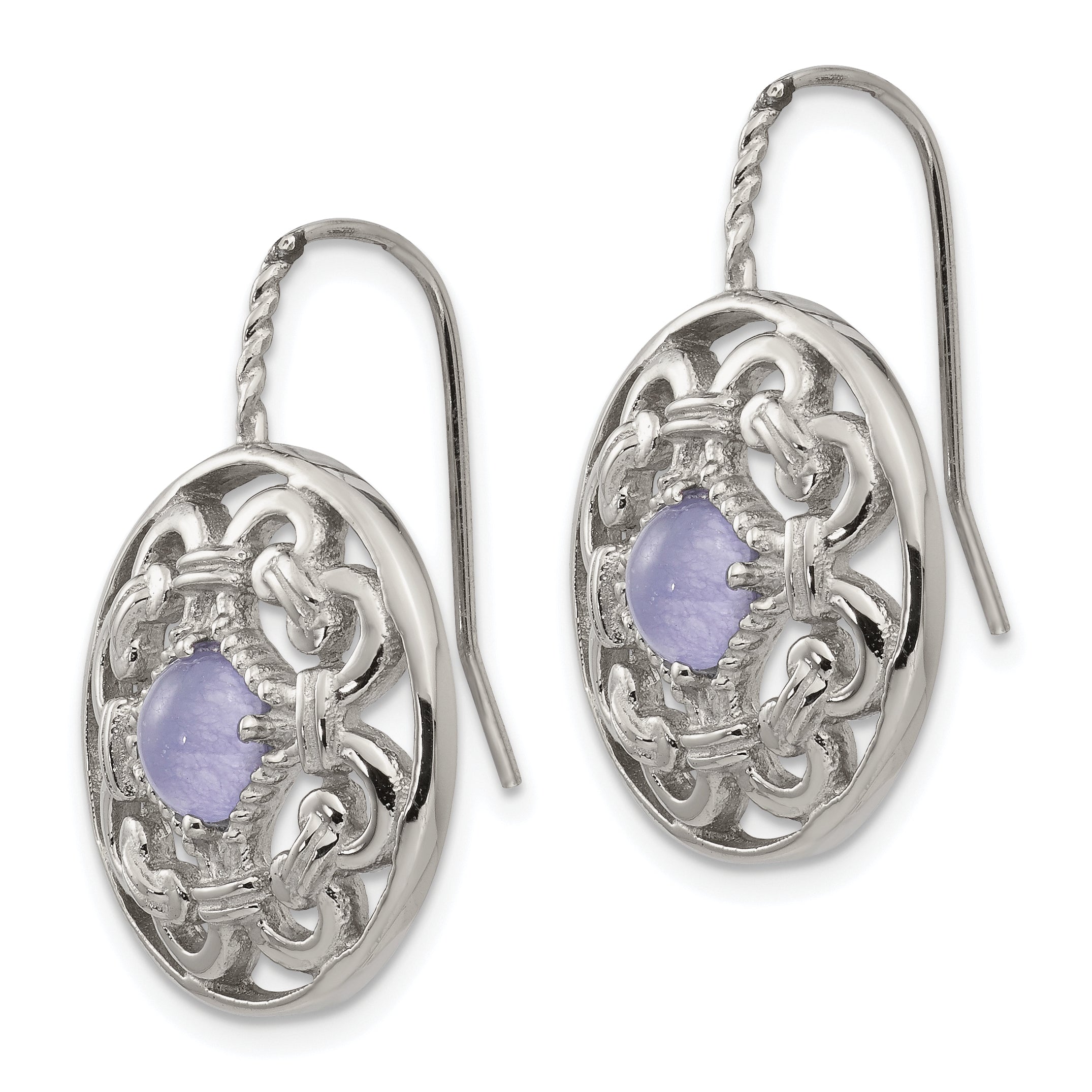 Polished Stainless Steel Purple Calcedony Dangle Earrings in Gift Pouch Secondary image