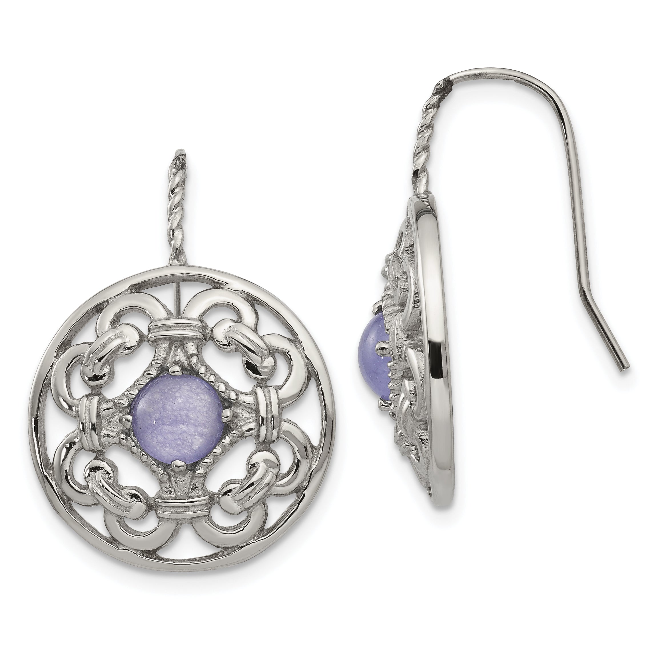 Chisel Stainless Steel Polished Synthetic Purple Calcedony Shepherd Hook Earrings Main image