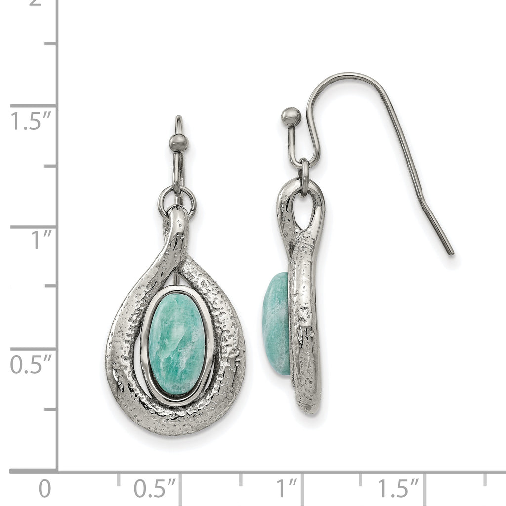 Sophia Women's Stainless Steel Polished Drop Earrings with Green Jade