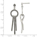 Polished & Antiqued Circle & Bar Dangle Earrings in Stainless Steel