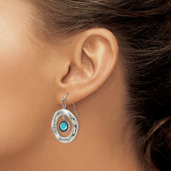 Stainless Steel Polished Drop Earrings with Blue Glass Accent
