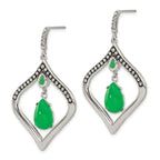 Sophia Jewelers Stainless Steel Jade & CZ Dangle Earrings in Gift Pouch