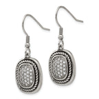 CZ Dangle Shepherd Hook Earrings in Stainless Steel