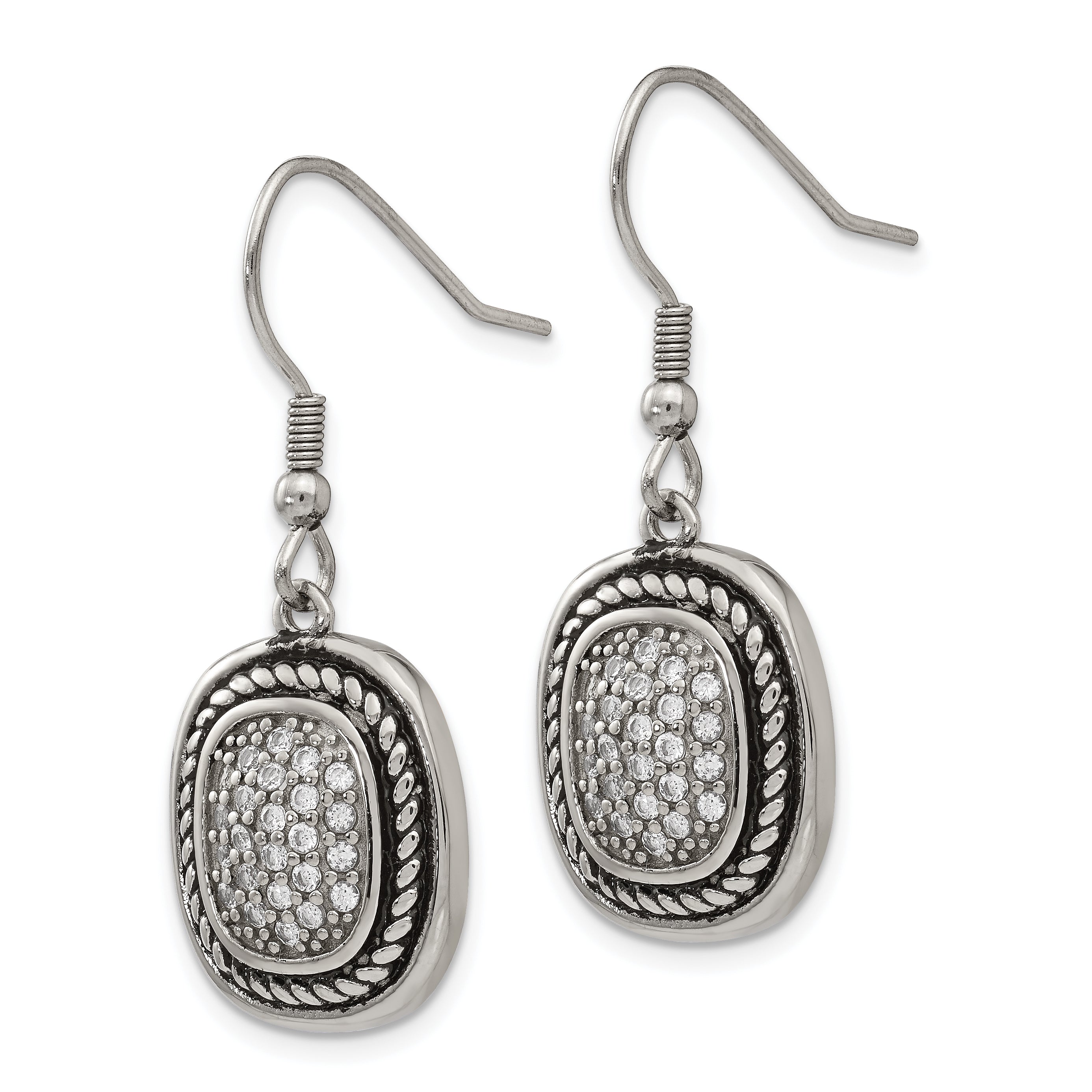 CZ Dangle Shepherd Hook Earrings in Stainless Steel