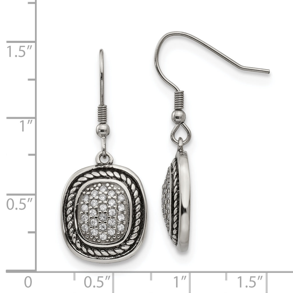 CZ Dangle Shepherd Hook Earrings in Stainless Steel