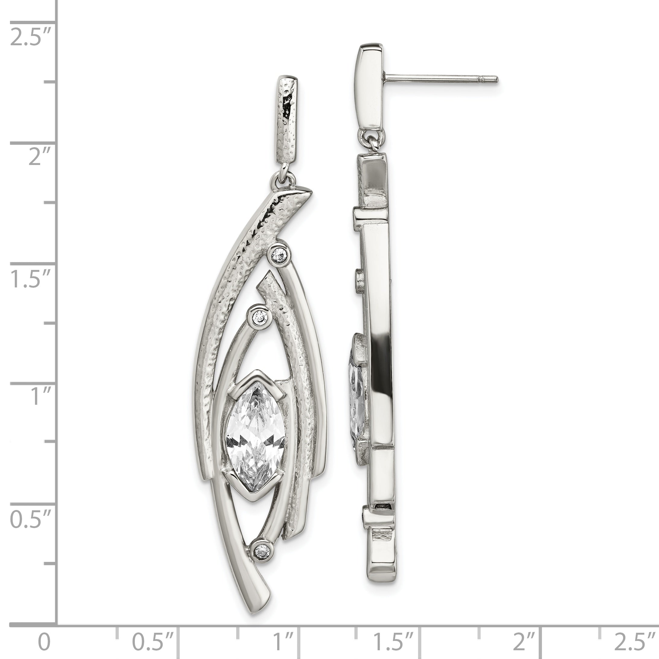 Stainless Steel Marquise CZ Dangle Earrings Polished Elegant Women's Jewelry