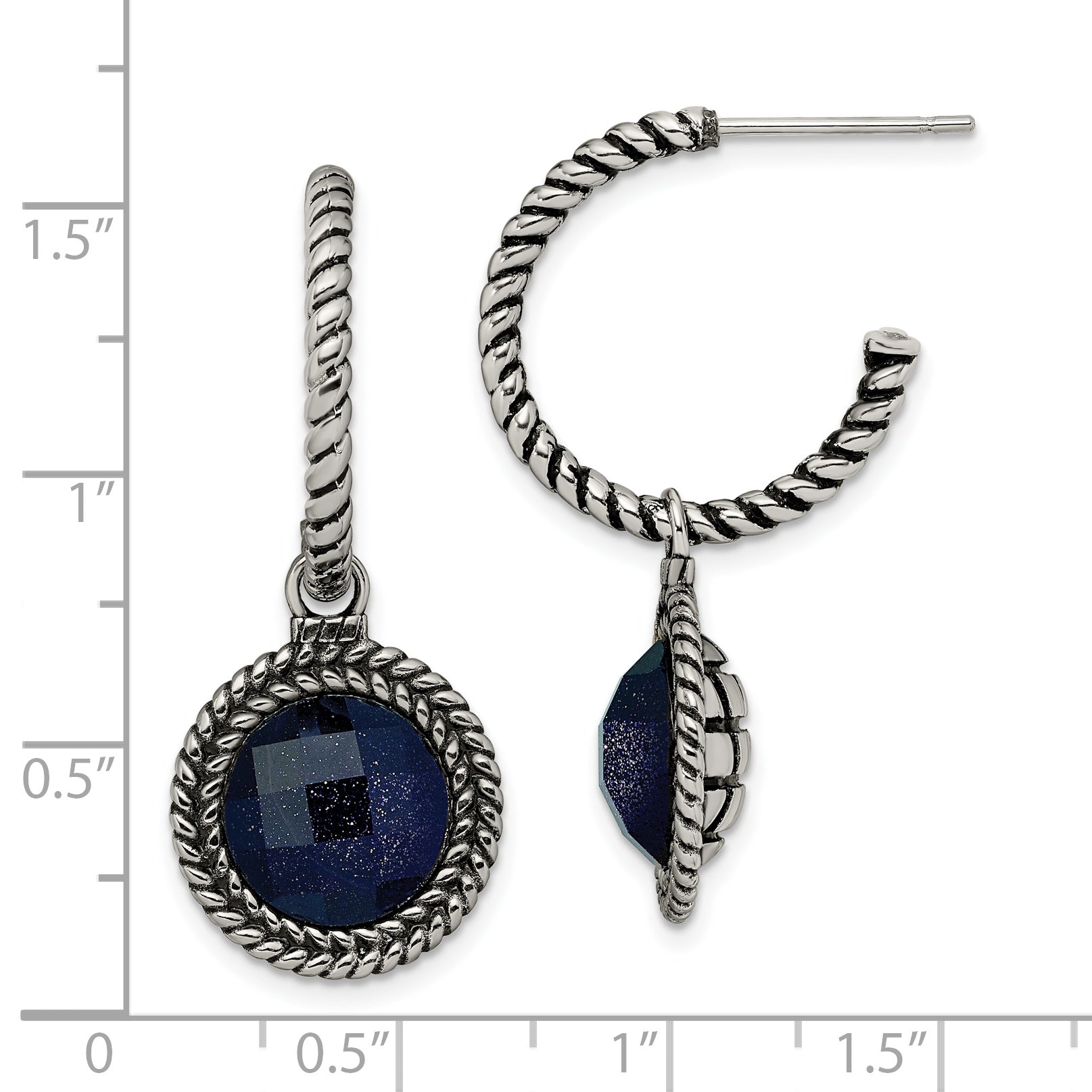 Stainless Steel Blue Sandstone Reversible Women's Hoop Earrings