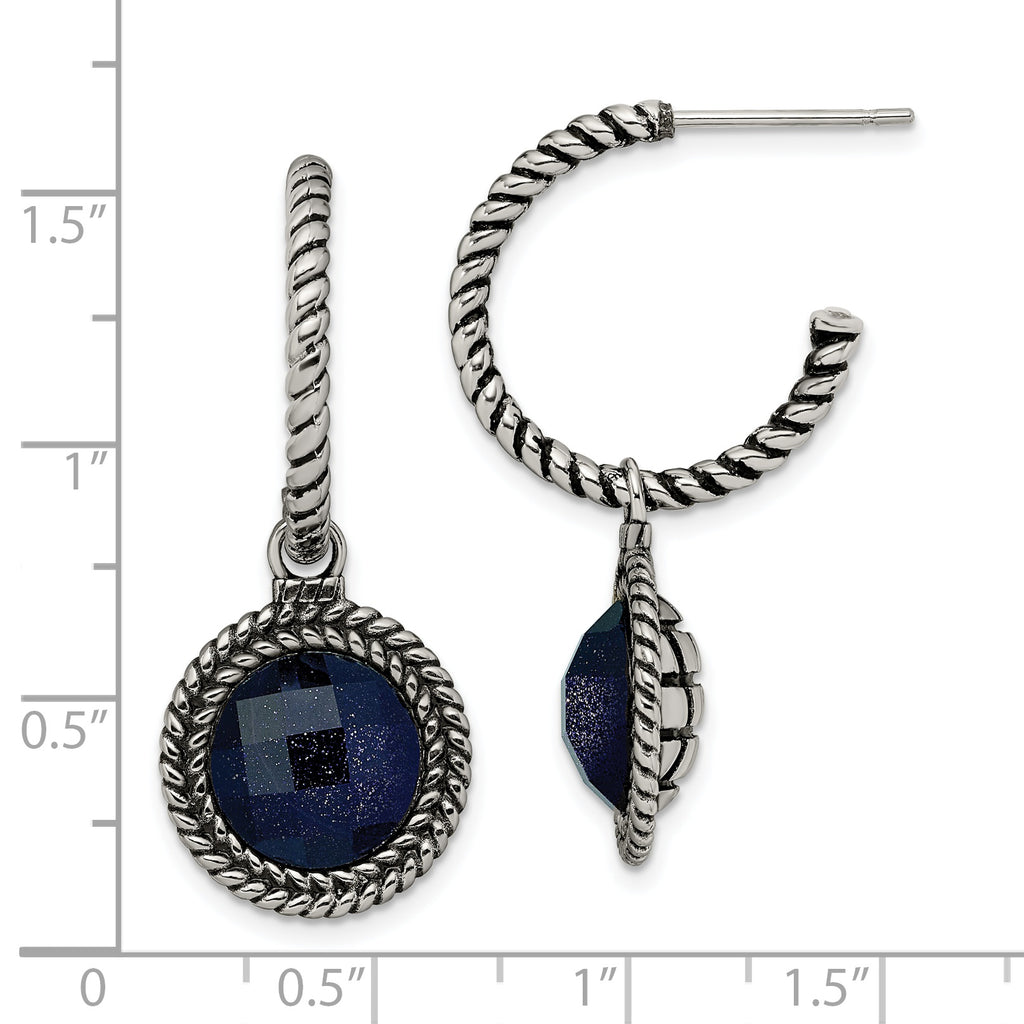 Stainless Steel Blue Sandstone Reversible Women's Hoop Earrings