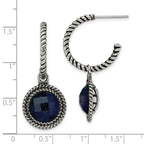 Stainless Steel Blue Sandstone Reversible Women's Hoop Earrings