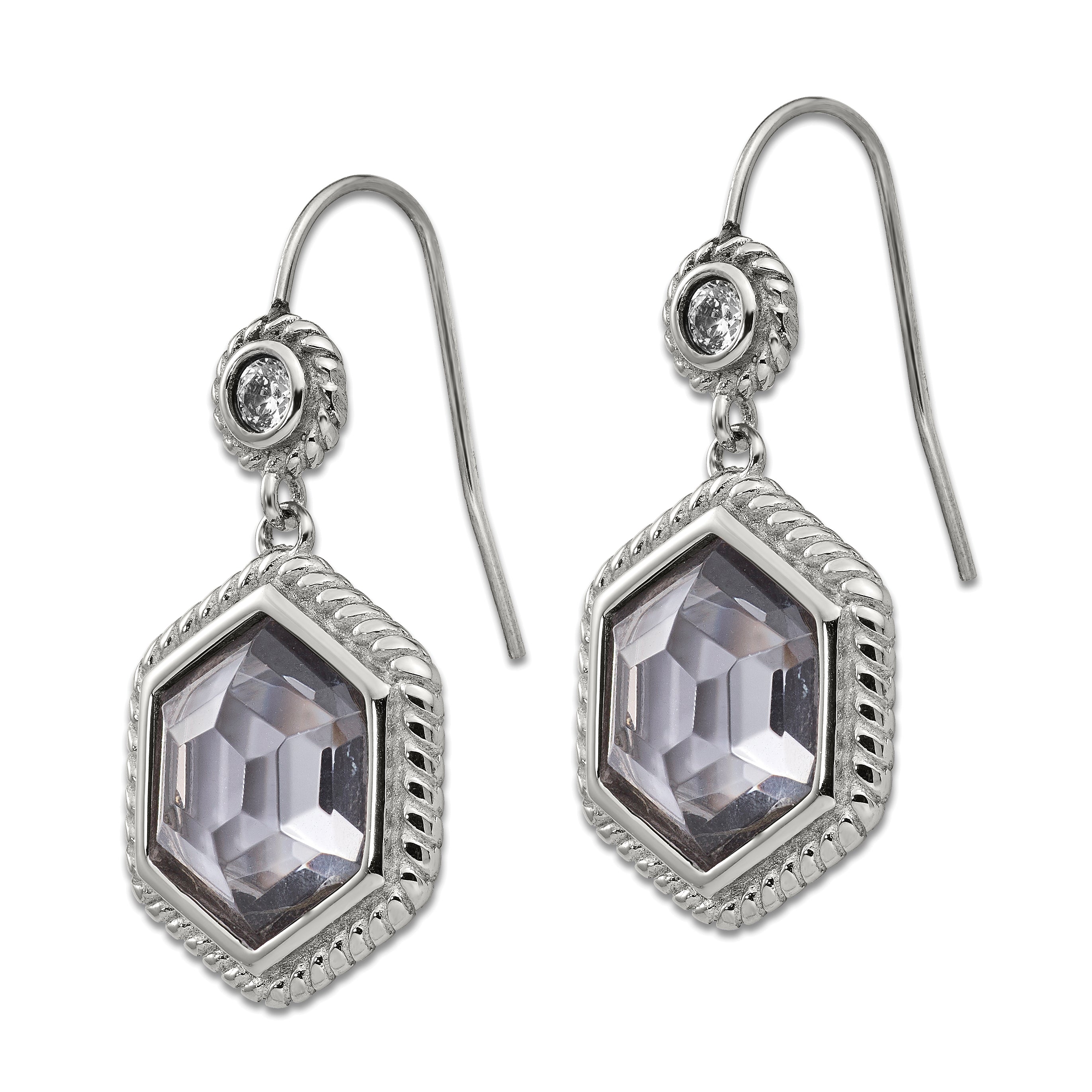 Grey Glass & CZ Drop Earrings in Stainless Steel