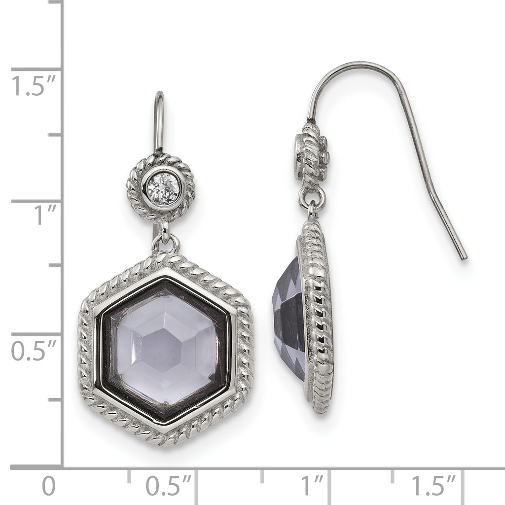 Grey Glass & CZ Drop Earrings in Stainless Steel