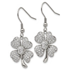 Four-Leaf Clover Dangle Earrings in Stainless Steel with CZ