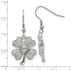 Four-Leaf Clover Dangle Earrings in Stainless Steel with CZ
