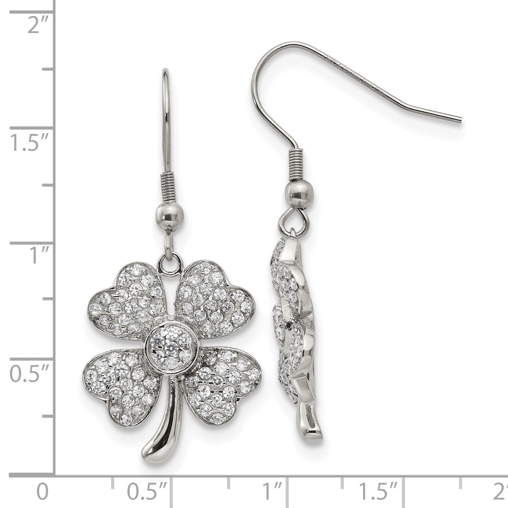 Four-Leaf Clover Dangle Earrings in Stainless Steel with CZ