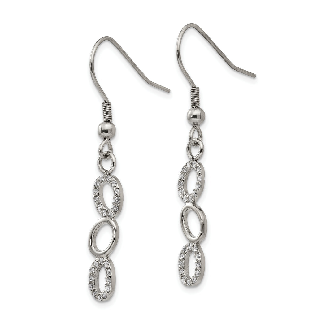 CZ Oval Dangle Earrings in Stainless Steel