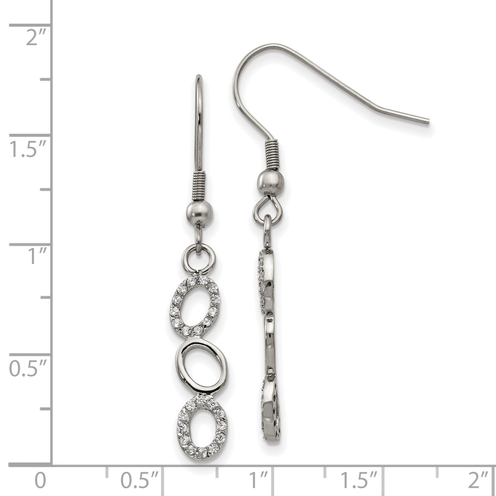 CZ Oval Dangle Earrings in Stainless Steel