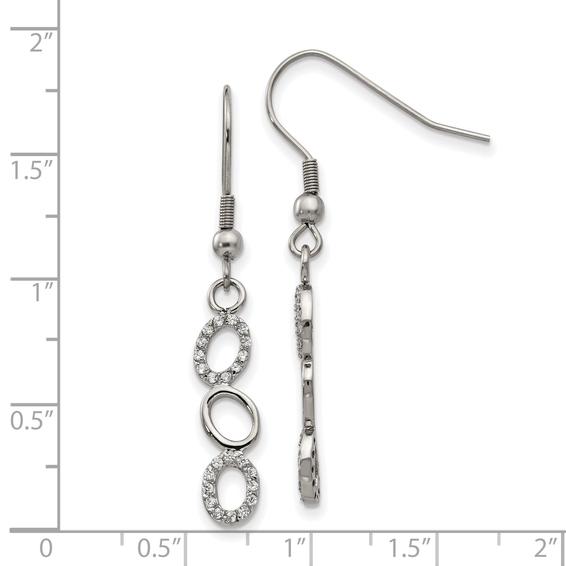 CZ Oval Dangle Earrings in Stainless Steel