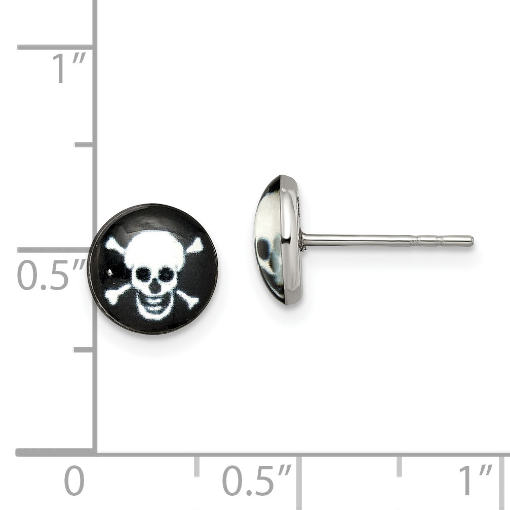 Stainless Steel Skull Stud Earrings with Polished Epoxy Unisex Gift-Ready