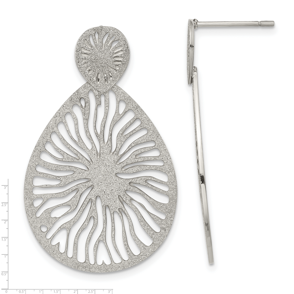 Sophia Jewelers Polished Stainless Steel Teardrop Starburst Earrings