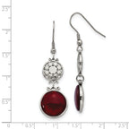 Red Glass Dangle Shepherd Hook Earrings in Stainless Steel