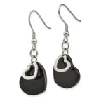 Black Heart Dangle Earrings in Stainless Steel