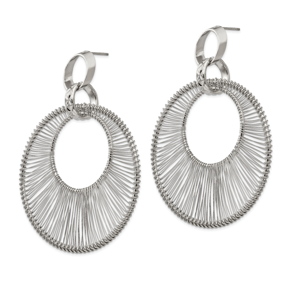 Textured Wire Circular Dangle Earrings in Stainless Steel